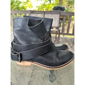 Bronx Black Leather Ankle Boots Buckle Strap Western Moto Biker‎ Women's 6.5